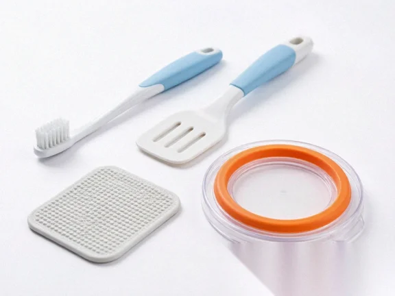 Introduces key points for selecting TPE overmolding materials for toothbrush handles, kitchen utensil grips, and anti-slip parts of daily necessities, including substrate matching, hardness, structure, injection molding process, durability, and final product validation.